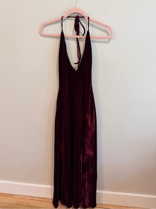 Bardot Dresses & Skirts - Bardot Velvet Halter Maxi Dress in Deep Burgundy Backless Deep Slit